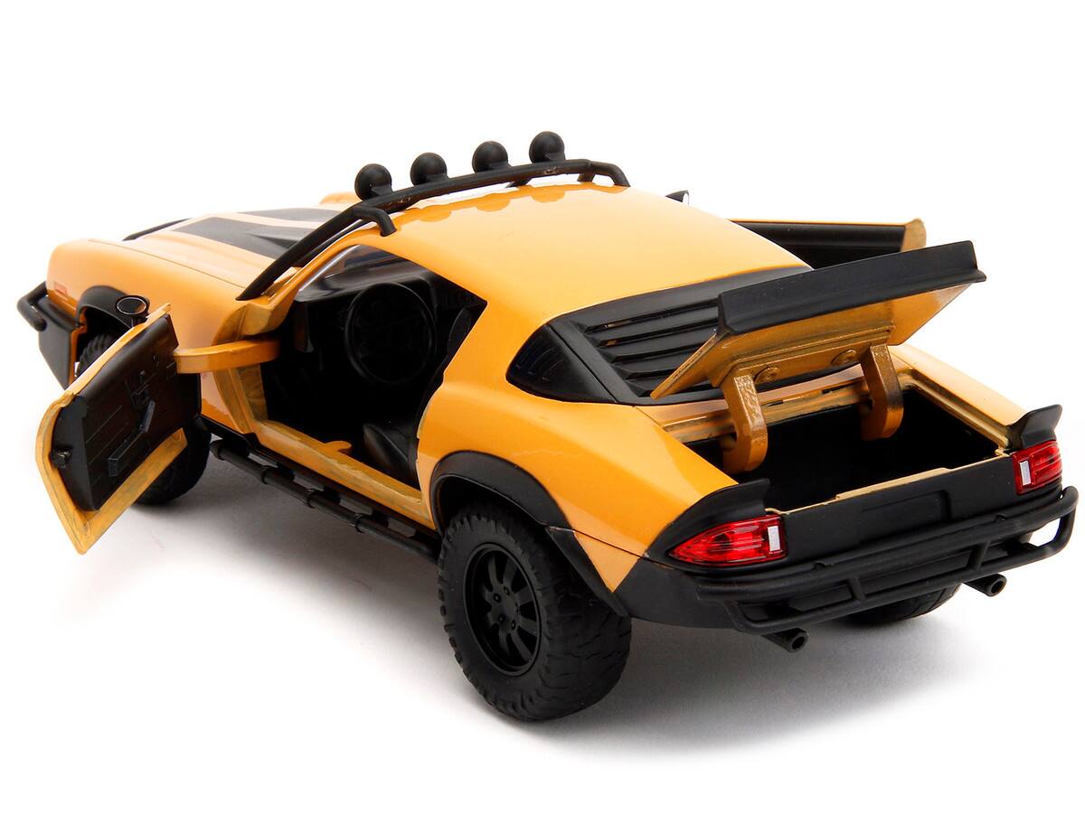 Back. Jada - 1977 Chevrolet Camaro Off-Road Bumblebee Yellow w/ Black Stripes & Transformers Statue – Rise of the Beasts (2023) 1/24 - Yellow Metallic with Black Stripes.