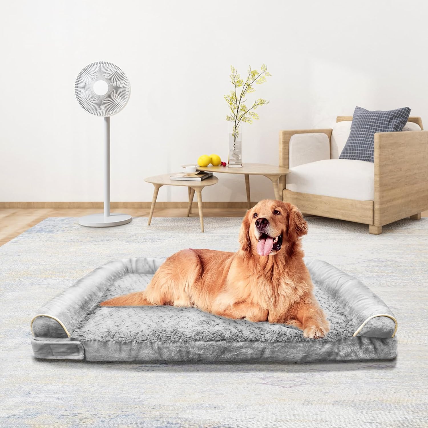Front. LOVMOR - Orthopedic Dog Bed, Extra Large with Memory Foam, Waterproof & Washable Cover - Light Gray.