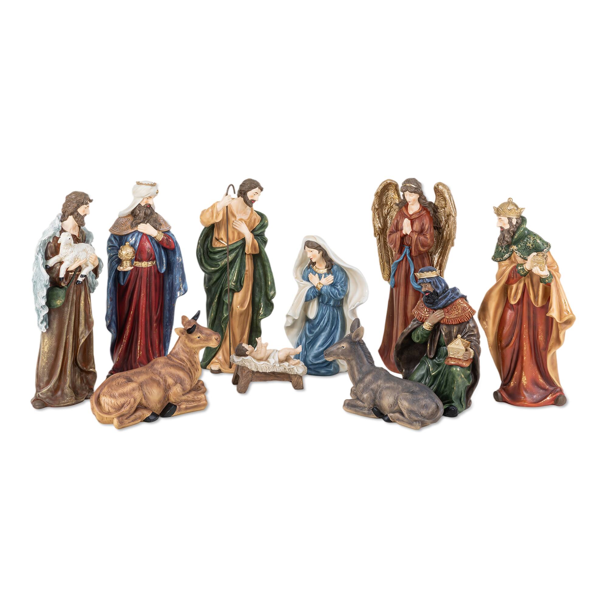 Angle. Glitzhome - 23.75"H Majestic Oversized Resin Nativity Figurine Set - Multi-Colored.
