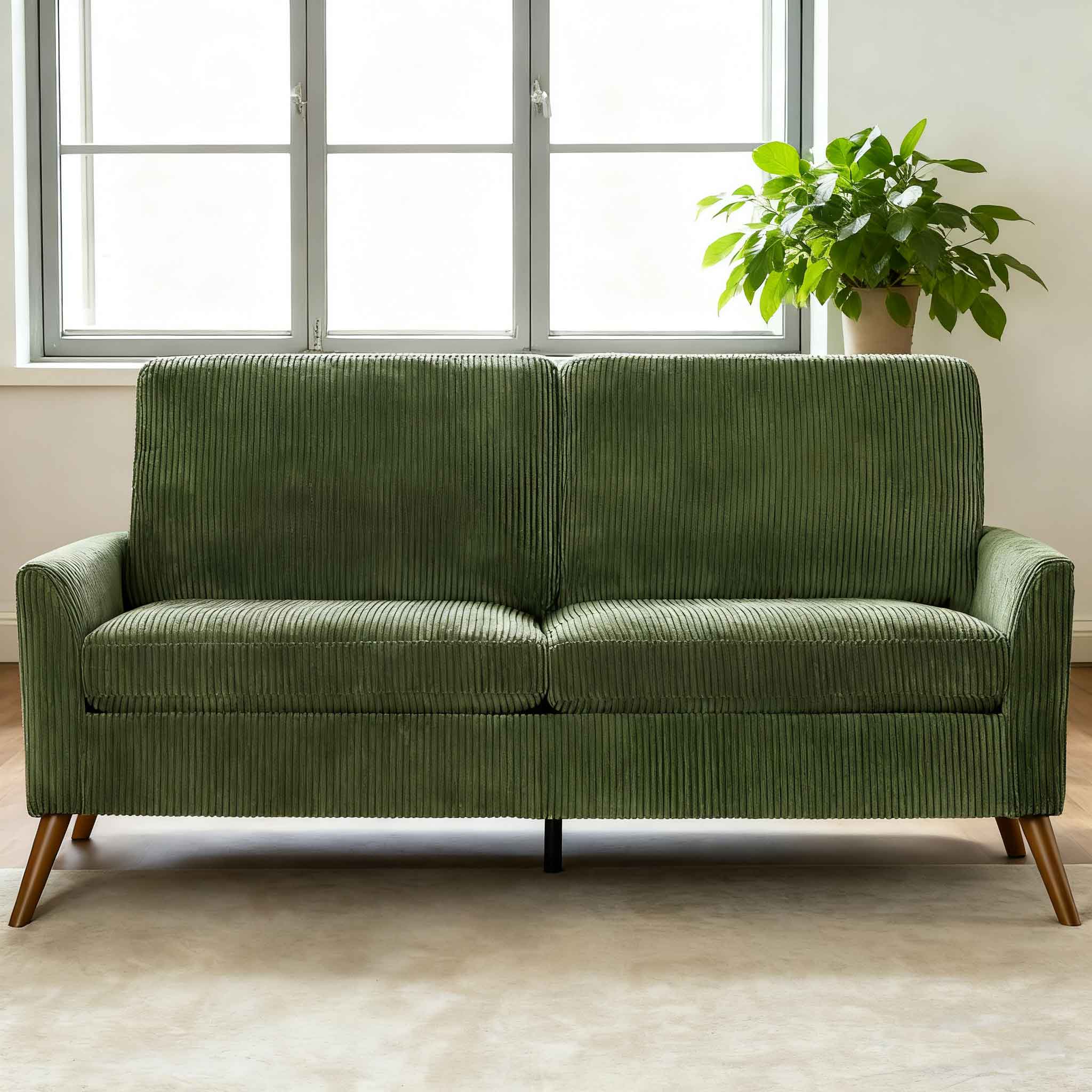 Vipbear - 68" Loveseat Sofa,Tool-Free Setup Small Couches, Small Couches for Bedroom Office,Green Corduroy - Green