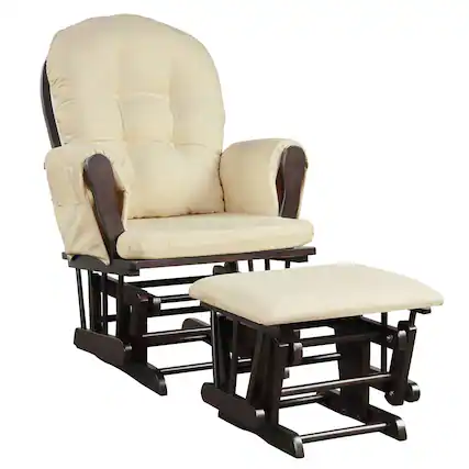 Front. Gymax - Gymax Baby Nursery Relax Rocker Rocking Chair Glider & Ottoman Set w/ Cushion Beige - Beige.
