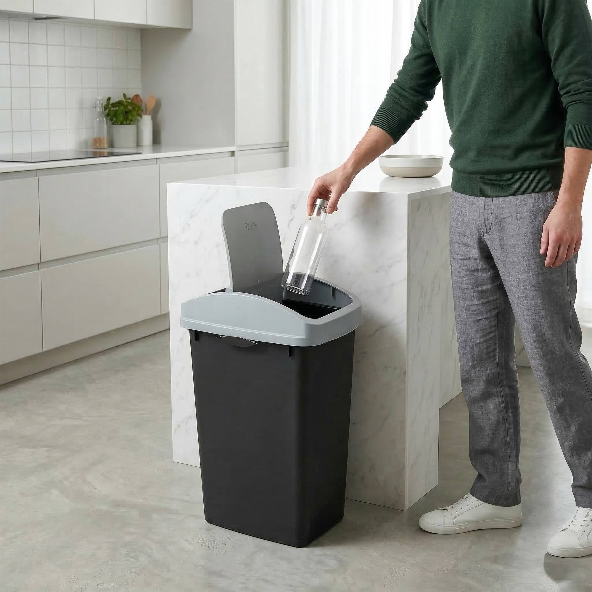 Alt View 8. Glad - Glad Link & Sort 3-Piece Waste and Recycling Bin with Lid Set, 36 Gallon, Black - BLACK/GREY LID.
