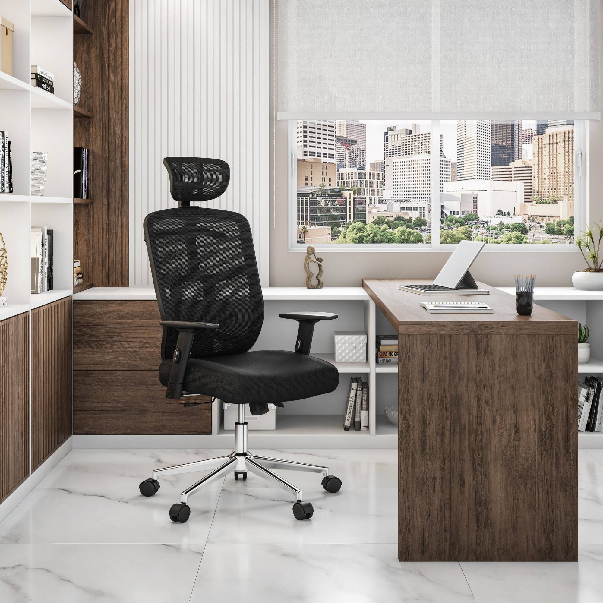 Front. GOODSILO - High Back Executive Mesh Office Chair with Adjustable Lumbar Support and Chrome Base - Black.