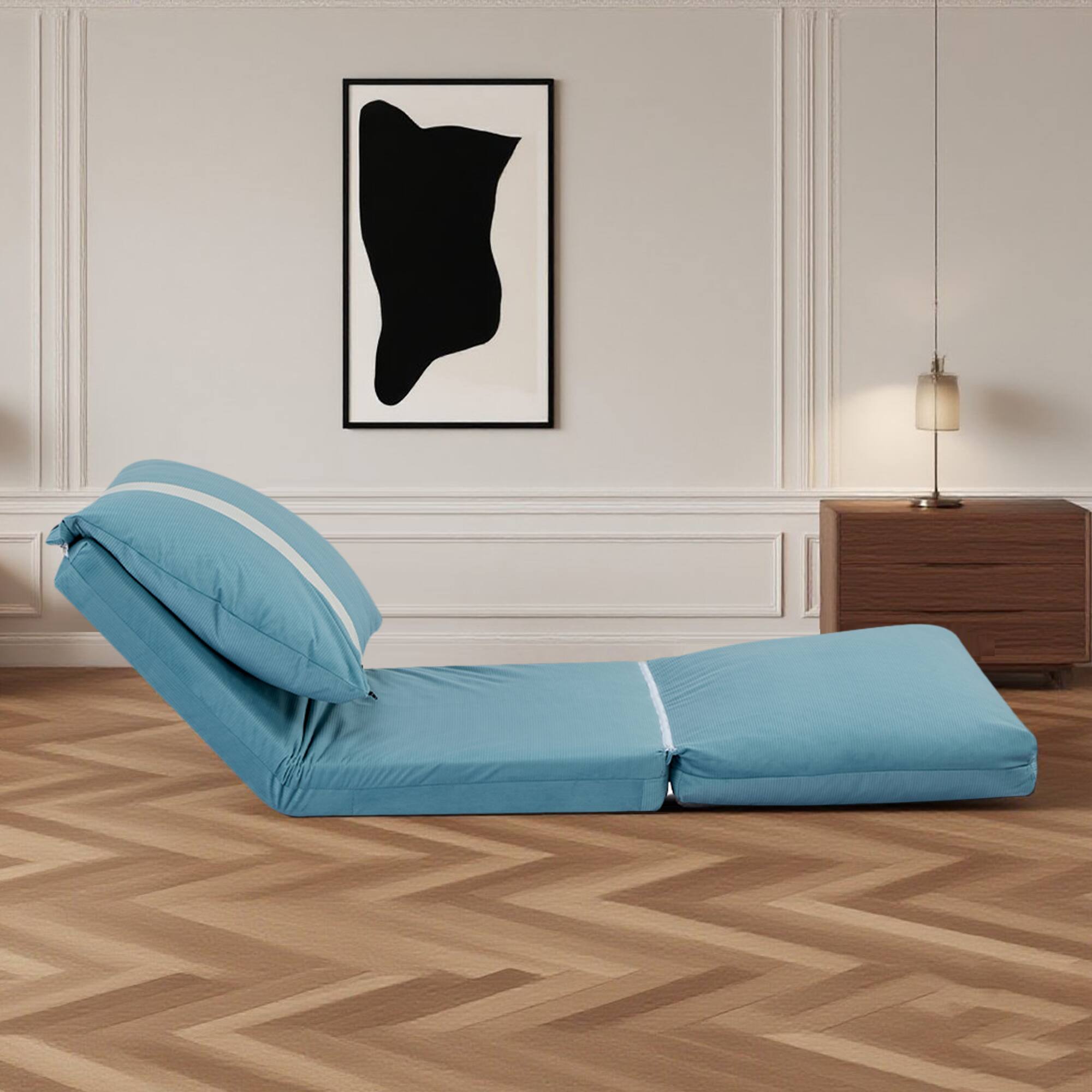 Left. Siljoy - Adjustable Floor Sofa Bed for Adults & Pets, 6‑Position, 5‑Second Fold, Corduroy Fabric, Sky Blue/Gray - Sky Blue.