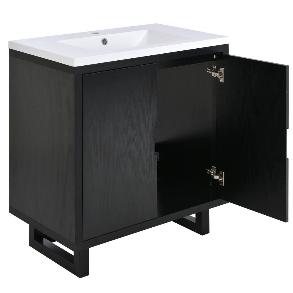 Alt View 10. Loheer - Loheer 30 inch black bathroom vanity with sink Freestanding Cabinet Solid Wood Legs - Black.