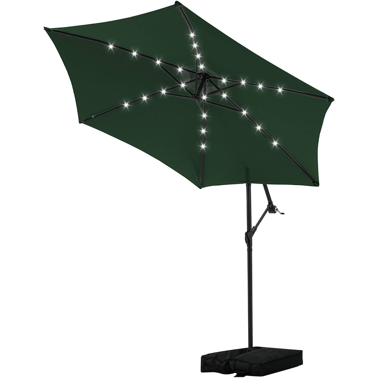 Alt View 3. Ainfox - Ainfox 10FT Solar LED Outdoor Patio Yard Offset Umbrella with Cross Base for Market,Garden,Deck,Backyard,Pool,with light - green.
