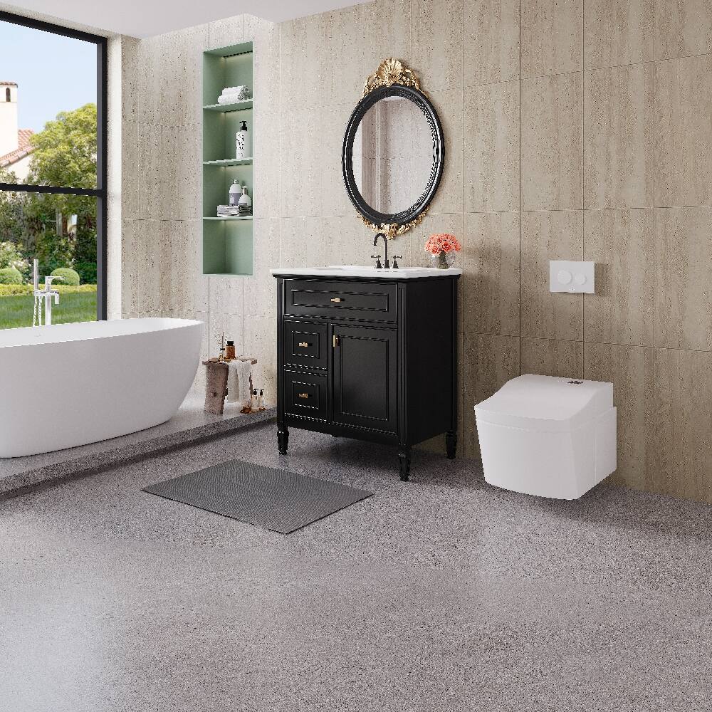 Back. Loheer - Loheer 30 inch bathroom vanity with sink Solid Wood Frame Black - Black.