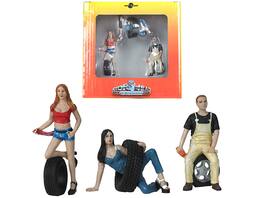 Val, Andie and Derek Tire Brigade 3 piece Figurine Set 1/24 by Motorhead Miniatures - Multicolor