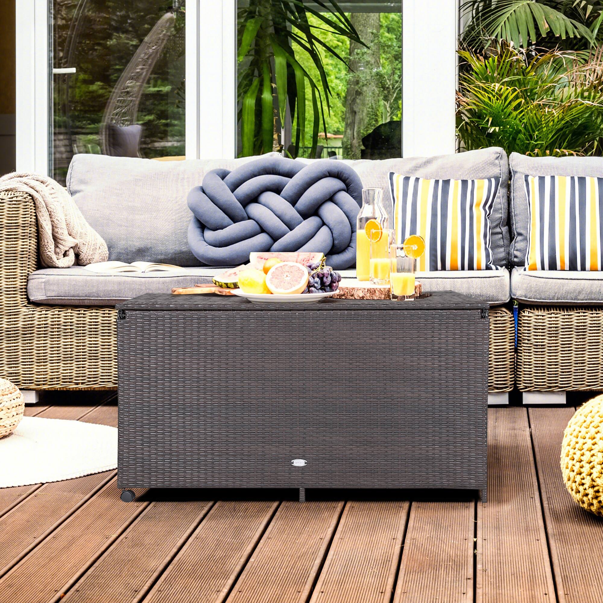 Alt View 2. Costway - Costway 133 Gallon Patio Rattan Storage Deck Box Container Wheel Handle W/Liner - Mix Brown.