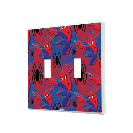 Front. Keyscaper - Marvel Pattern Hidden-Screw Light Switch Plate - Double Toggle - Spider-Man.