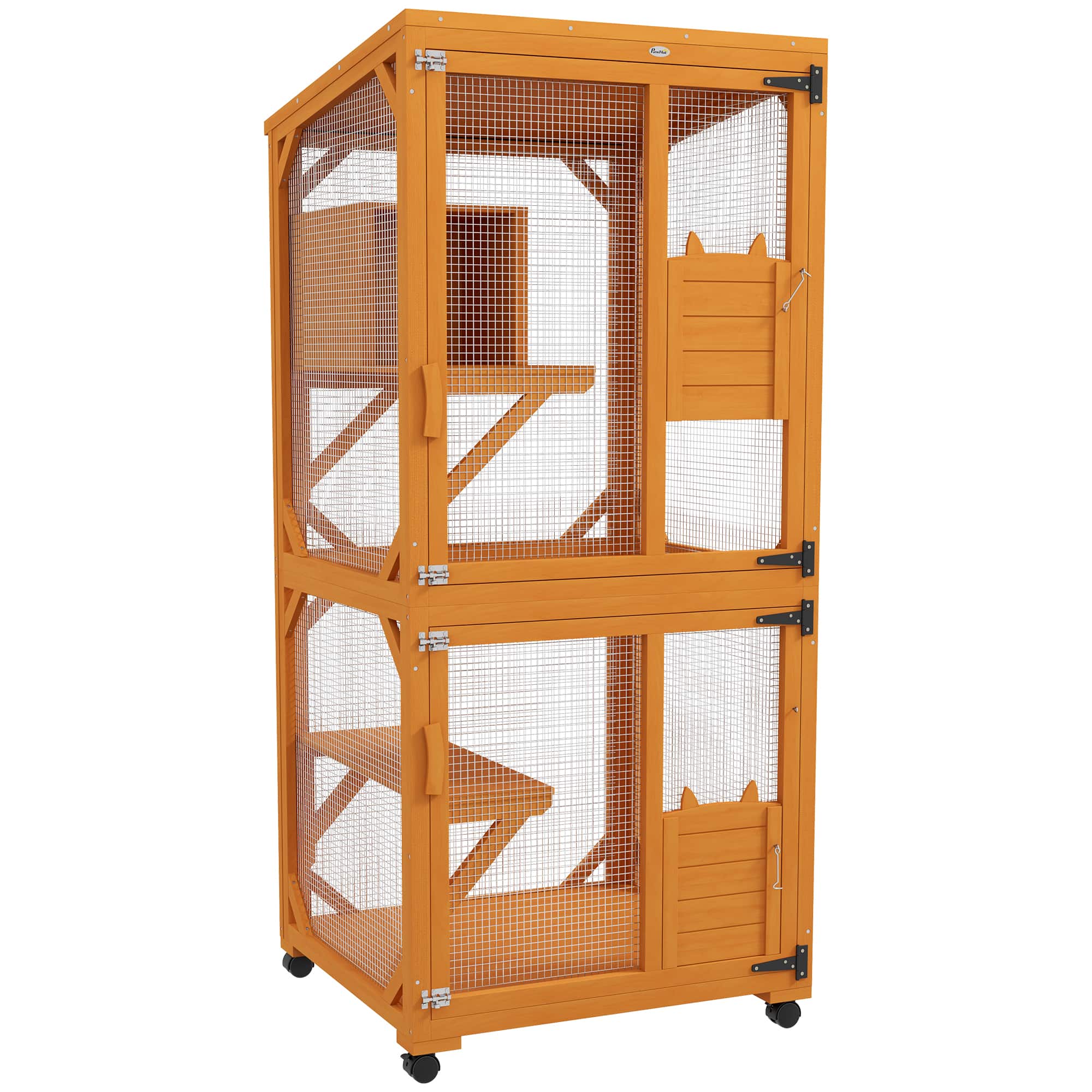 Siljoy - Orange Catio on Wheels, Large Cat House with High Resting Box, Asphalt Roof, for 1‑3 Cats