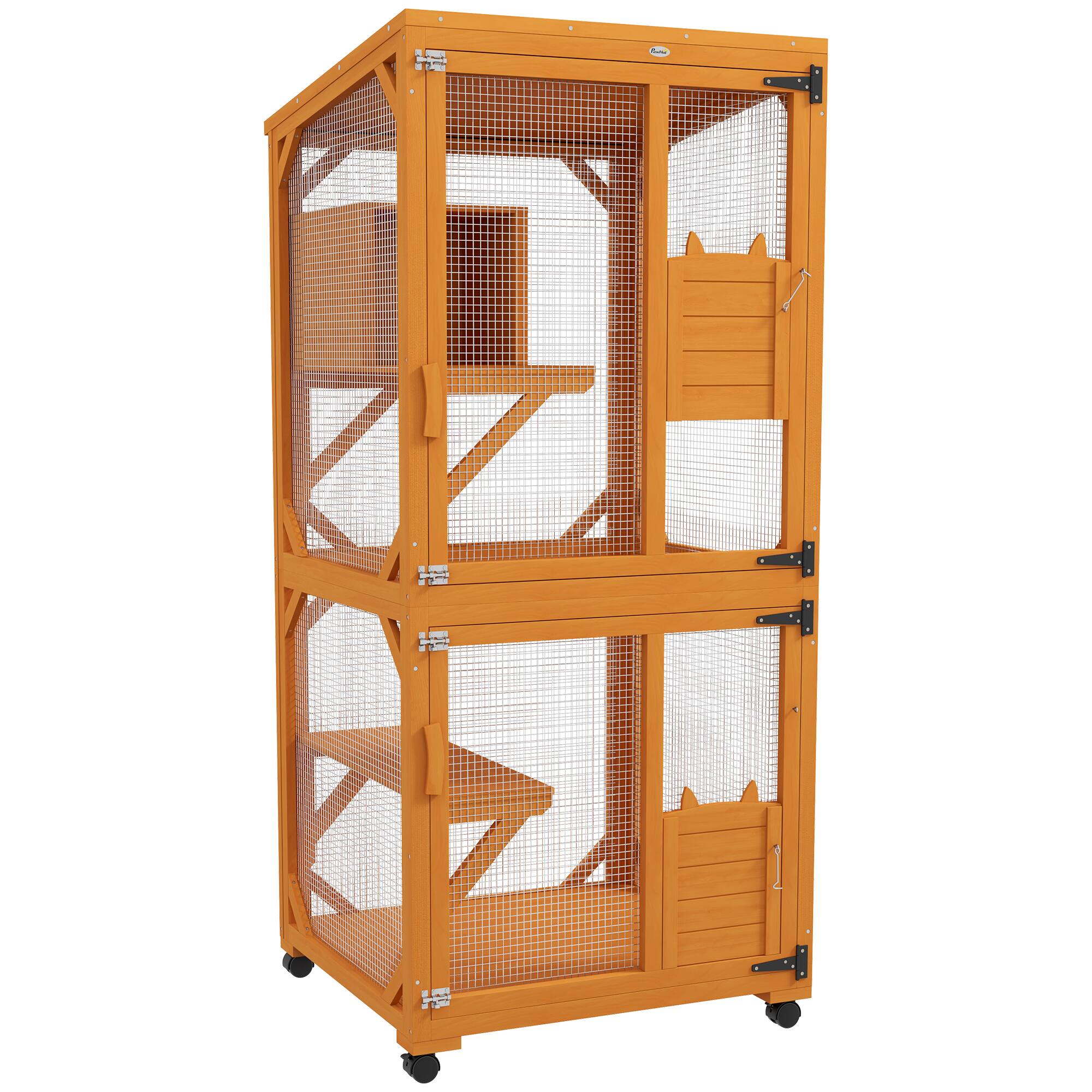Front. Siljoy - Orange Catio on Wheels, Large Cat House with High Resting Box, Asphalt Roof, for 1‑3 Cats.
