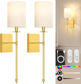 Nordic Hygge - 24.8 Inch Wall Sconces Battery Operated Set of 2, Rechargeable Wireless Wall Sconces Lights with Remote, Not Hardwired - Gold and White