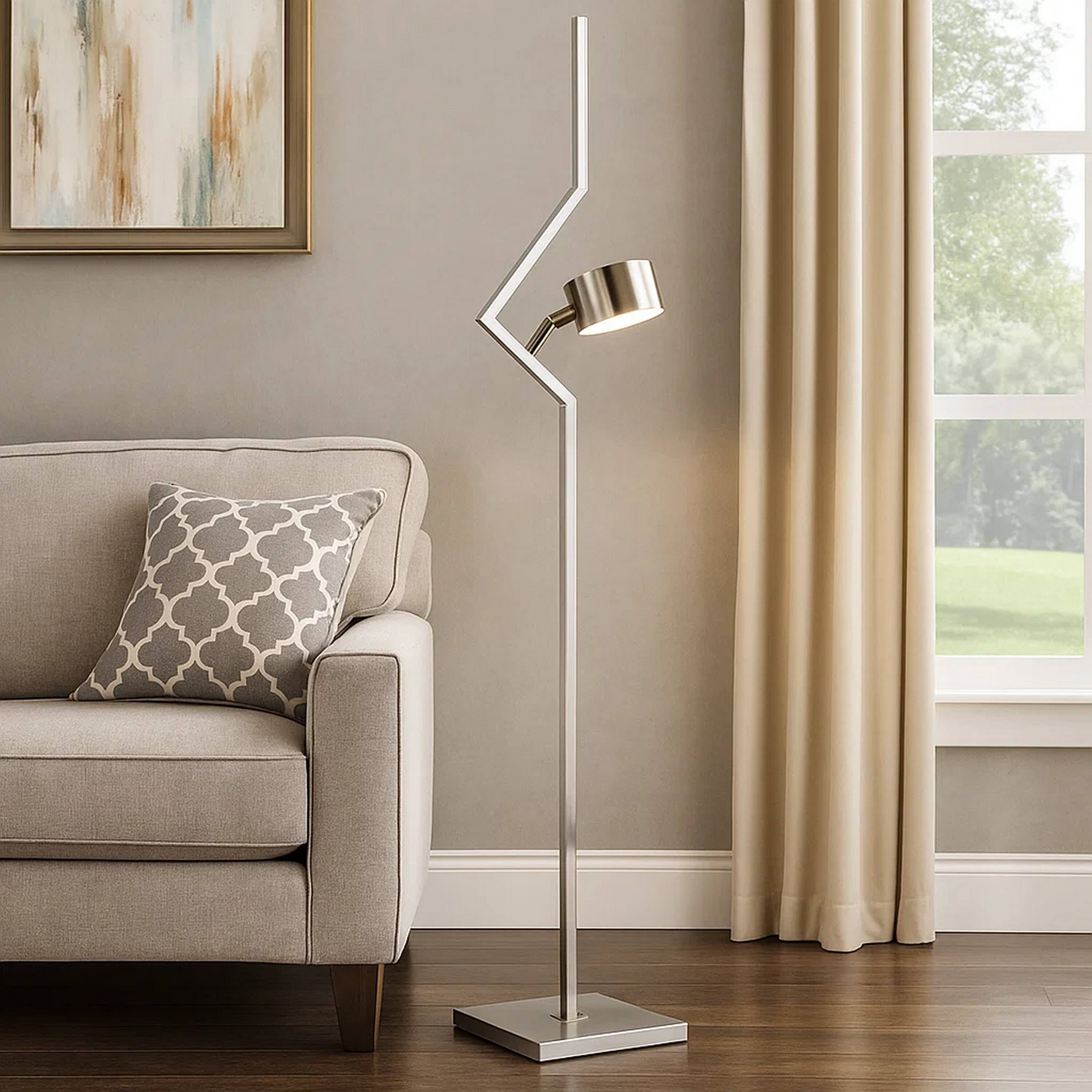 Alt View 2. Manhattan Lane - 60 Inch Floor Lamp, Metal Drum Shade, Modern Style, Square Base, Nickel.