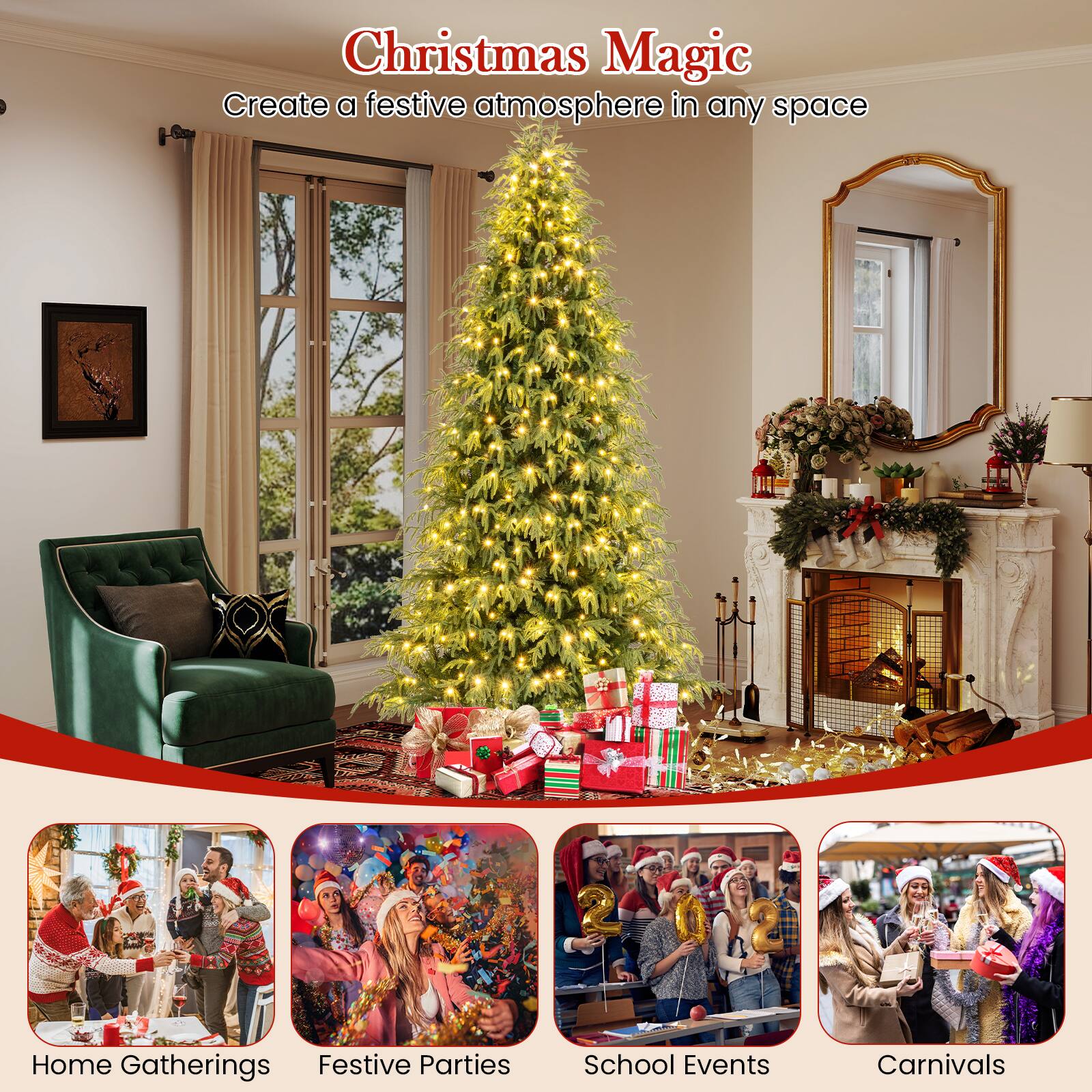 Christmas Magic  
Create a festive atmosphere in any space  

Home Gatherings  
Festive Parties  
School Events  
Carnivals