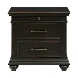 FurniFact - 3-Drawer Nightstand with USB Charging Ports - Black