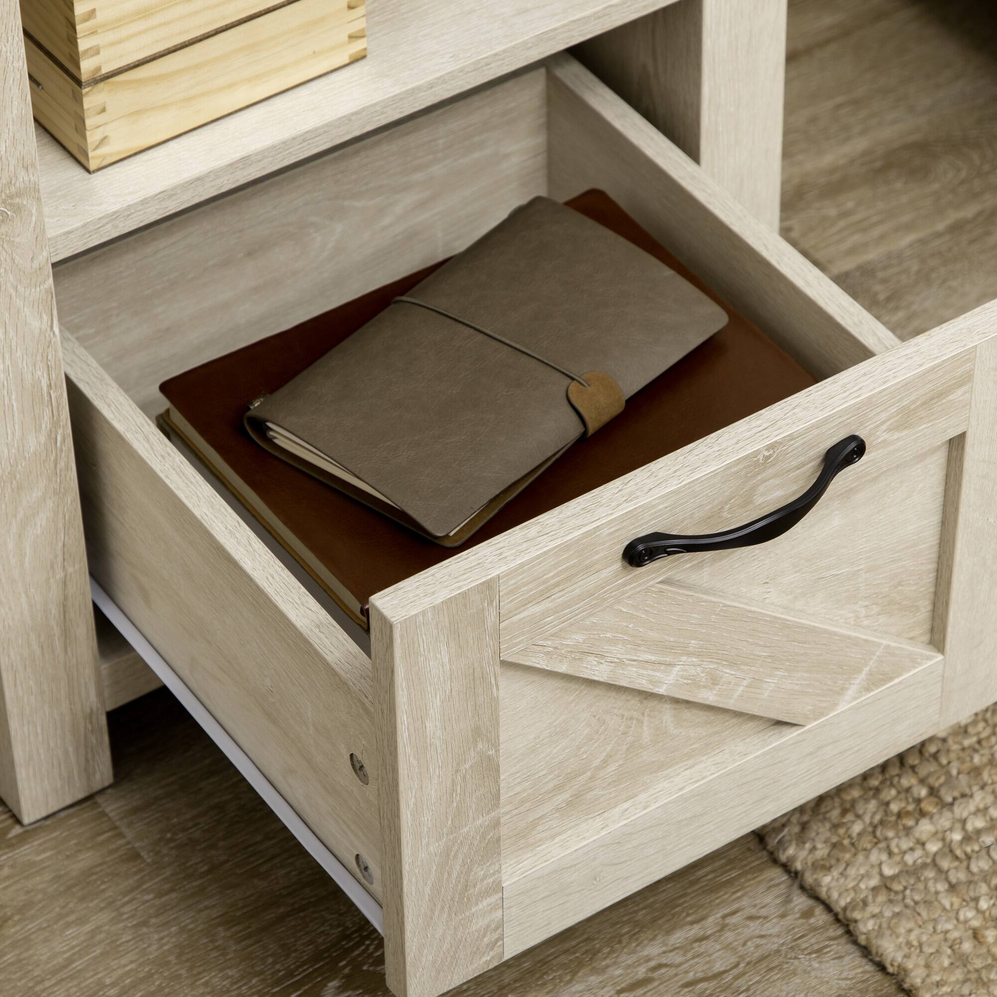 Alt View 2. Homcom - Farmhouse End Table with Drawer, Wood Effect Top - Oak.