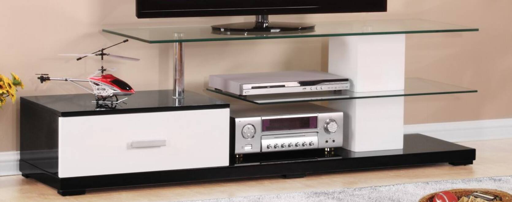 Alt View 1. APRILSOUL - Ivana White and Black Finish TV Stand - Black and White.