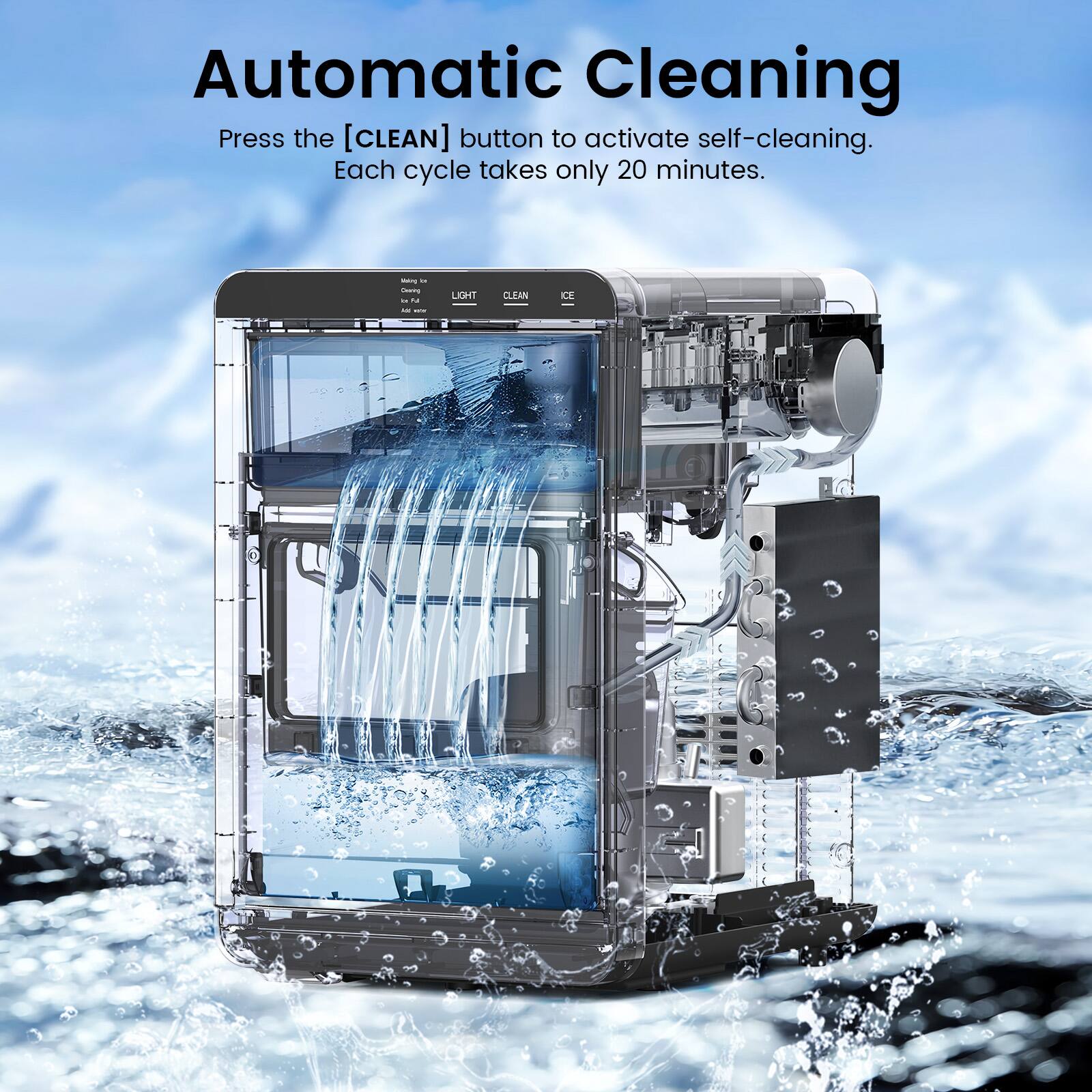 Automatic Cleaning  
Press the [CLEAN] button to activate self-cleaning.  
Each cycle takes only 20 minutes.