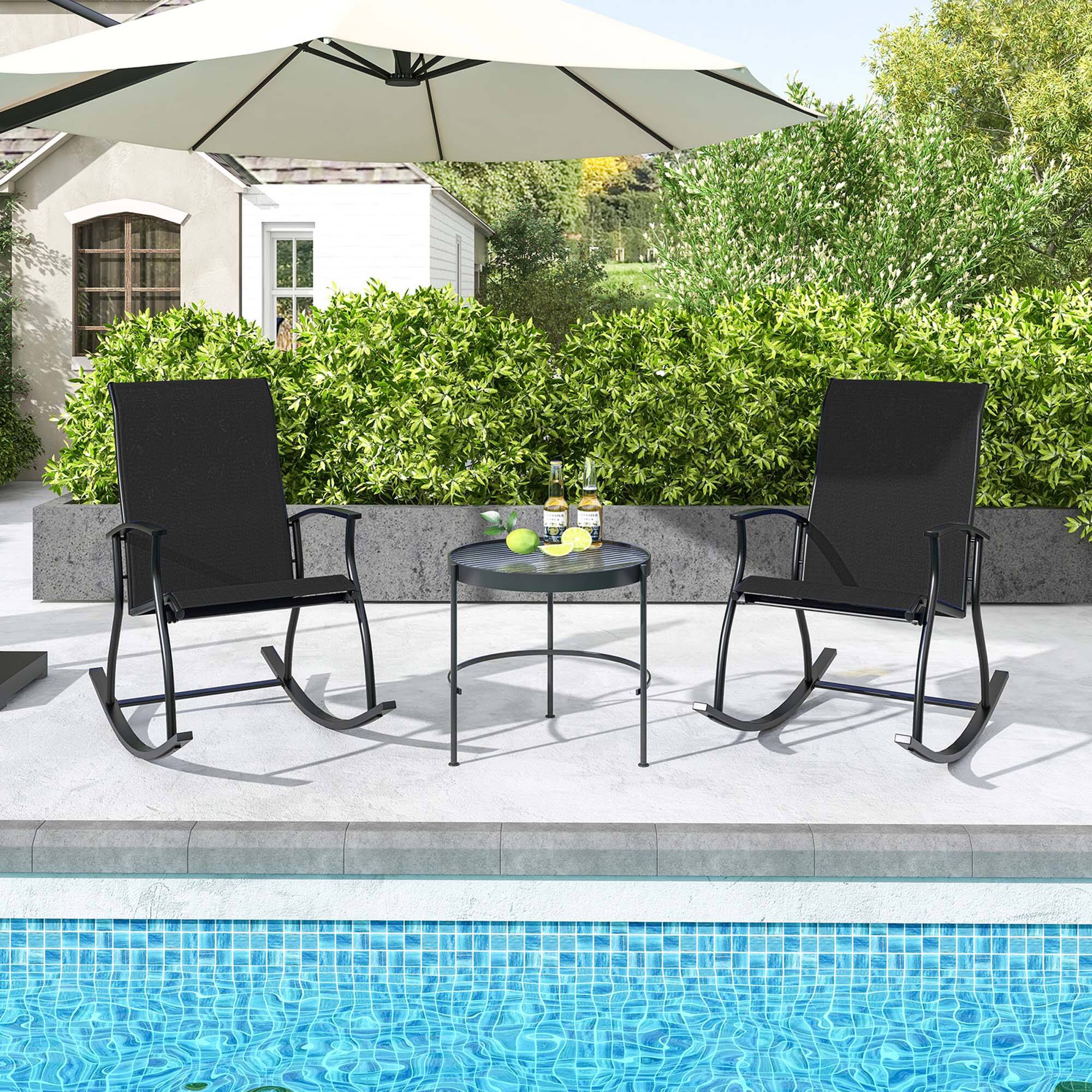 Alt View 3. Costway - Costway 4 PCS Outdoor Rocking Chairs with Breathable Backrest Smooth Safe Rocking Design - Black.