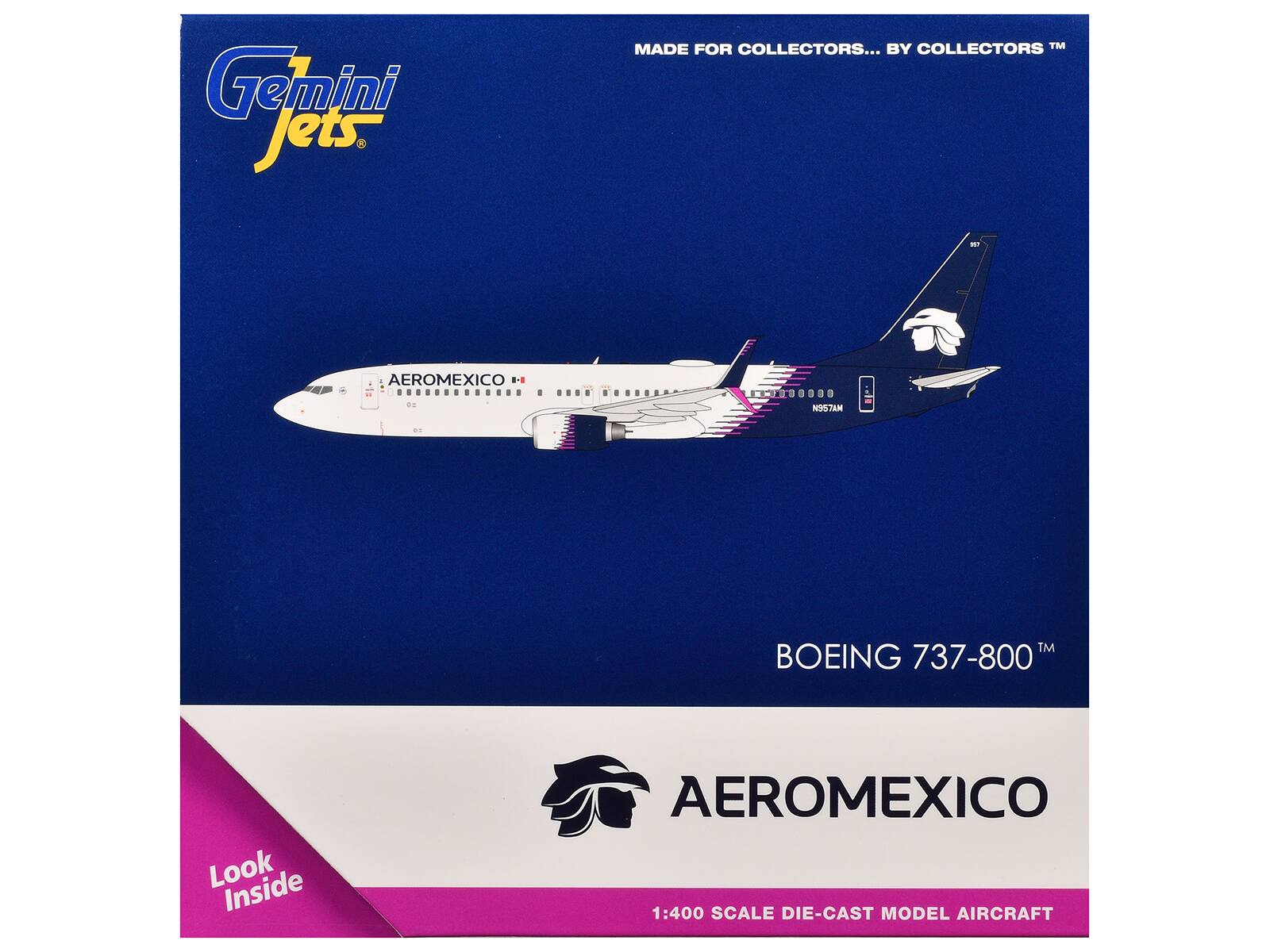 Gemini Jets  
MADE FOR COLLECTORS... BY COLLECTORS™  
AEROMEXICO  
BOEING 737-800™  
1:400 SCALE DIE-CAST MODEL AIRCRAFT  
Look Inside