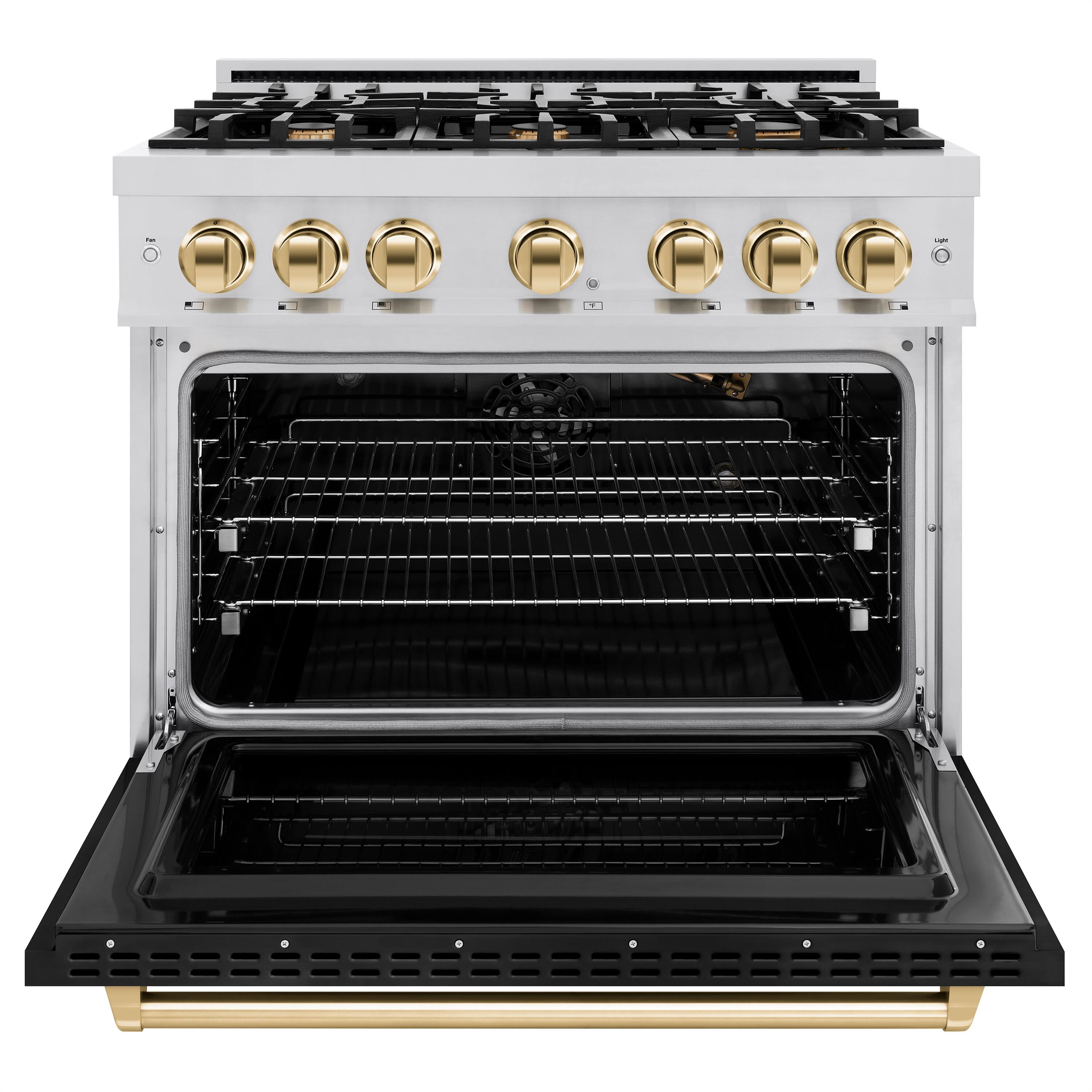 Angle. ZLINE - ZLINE Autograph 36" Classic Gas Range with 6 Burners and Gold Accents (CGRZ-BLM-36-G) - White.