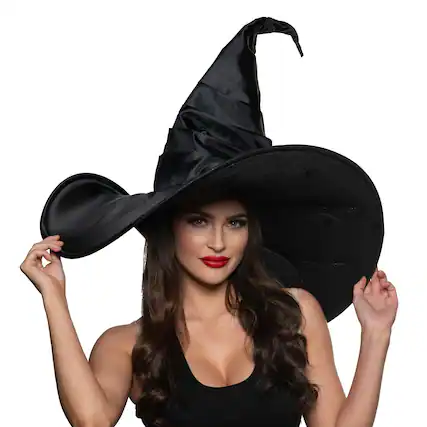 Front. Underwraps - Jumbo Black Witch Hat Adult Costume Accessory - Black.