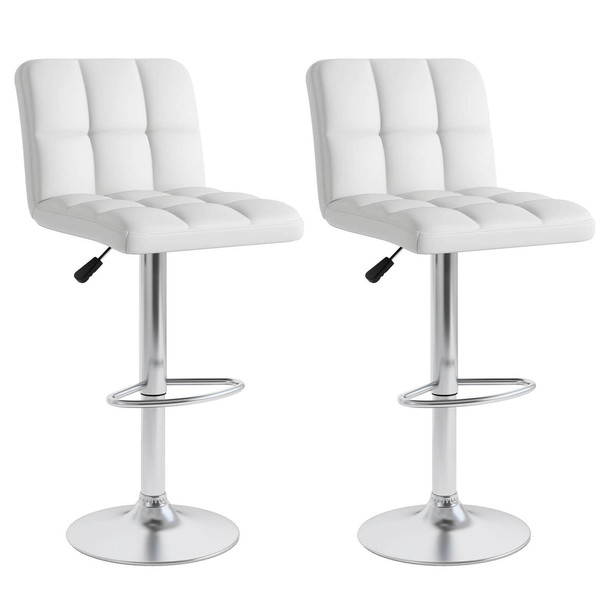 Costway - Modern Swivel Bar Stools Set of 2 with Heavy-duty Metal Base & Footrest Back - White