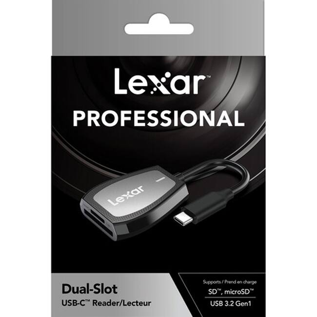 Lexar Professional  
Dual-Slot USB-C Reader/Lecteur  
Supports/Prend en charge SD™, microSD™  
USB 3.2 Gen1