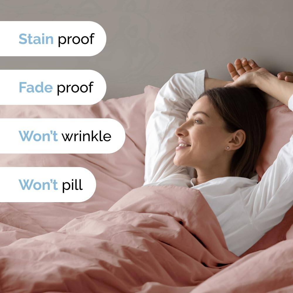 Stain proof  
Fade proof  
Won't wrinkle  
Won't pill