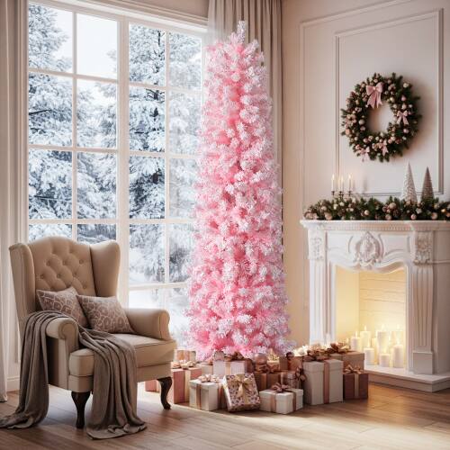 Alt View 9. Winado - 7.5 FT Pencil Christmas Tree,Sturdy Stand Artificial for Holiday Decoration - Pink.