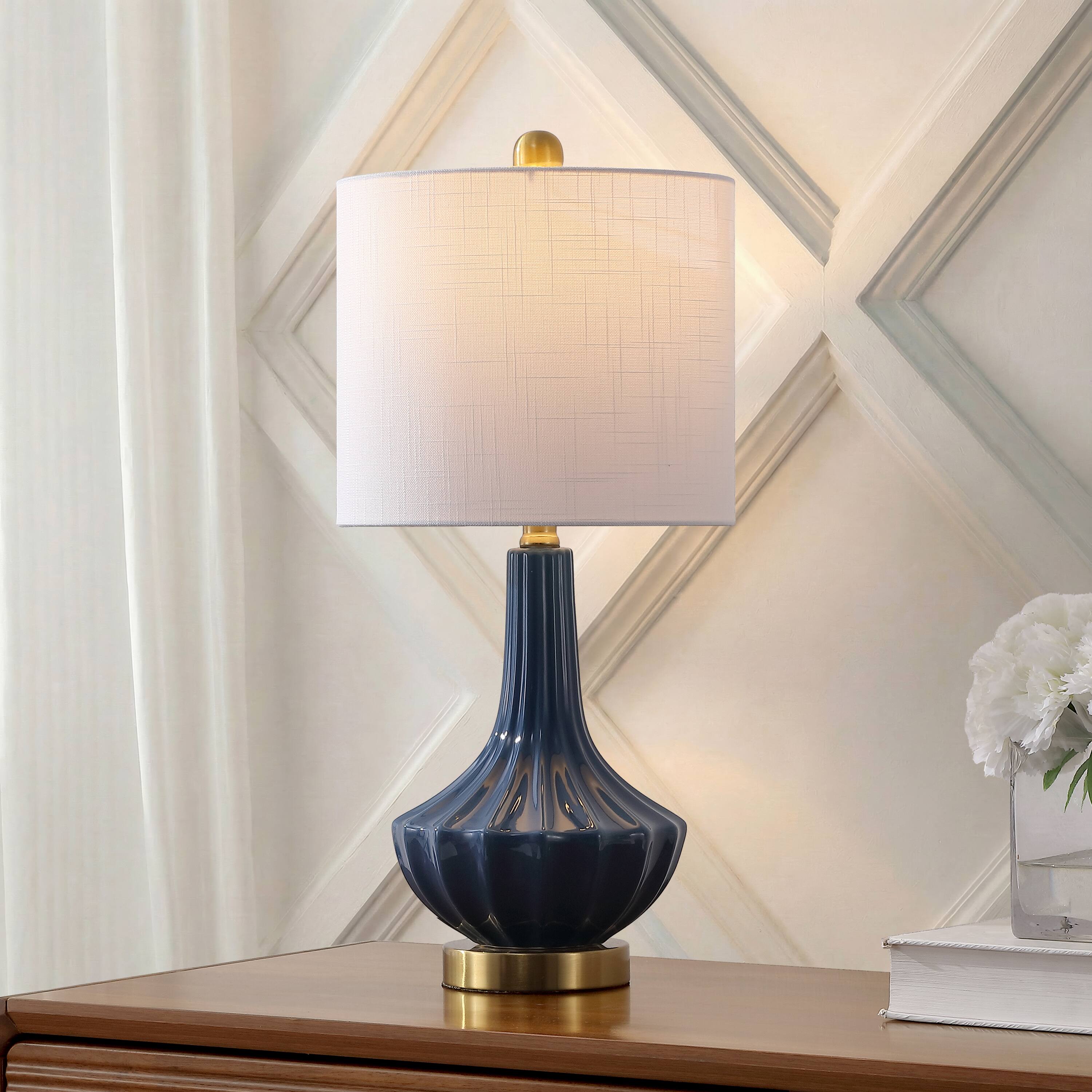 Alt View 1. Jonathan Y - Parker 21.5" Contemporary Traditional Ceramic/Metal Gourd LED Table Lamp, Brass/Blue - Blue.