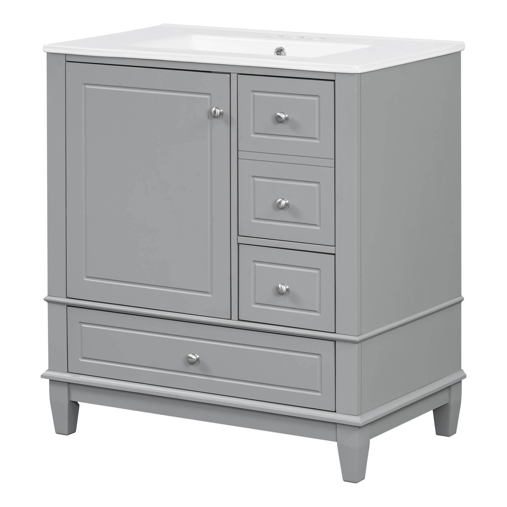 Alt View 6. Tiramisubest - 30" Bathroom Vanity with Sink, One Door with Shelf and Three Drawers, Soft Close Door, Grey - Grey.
