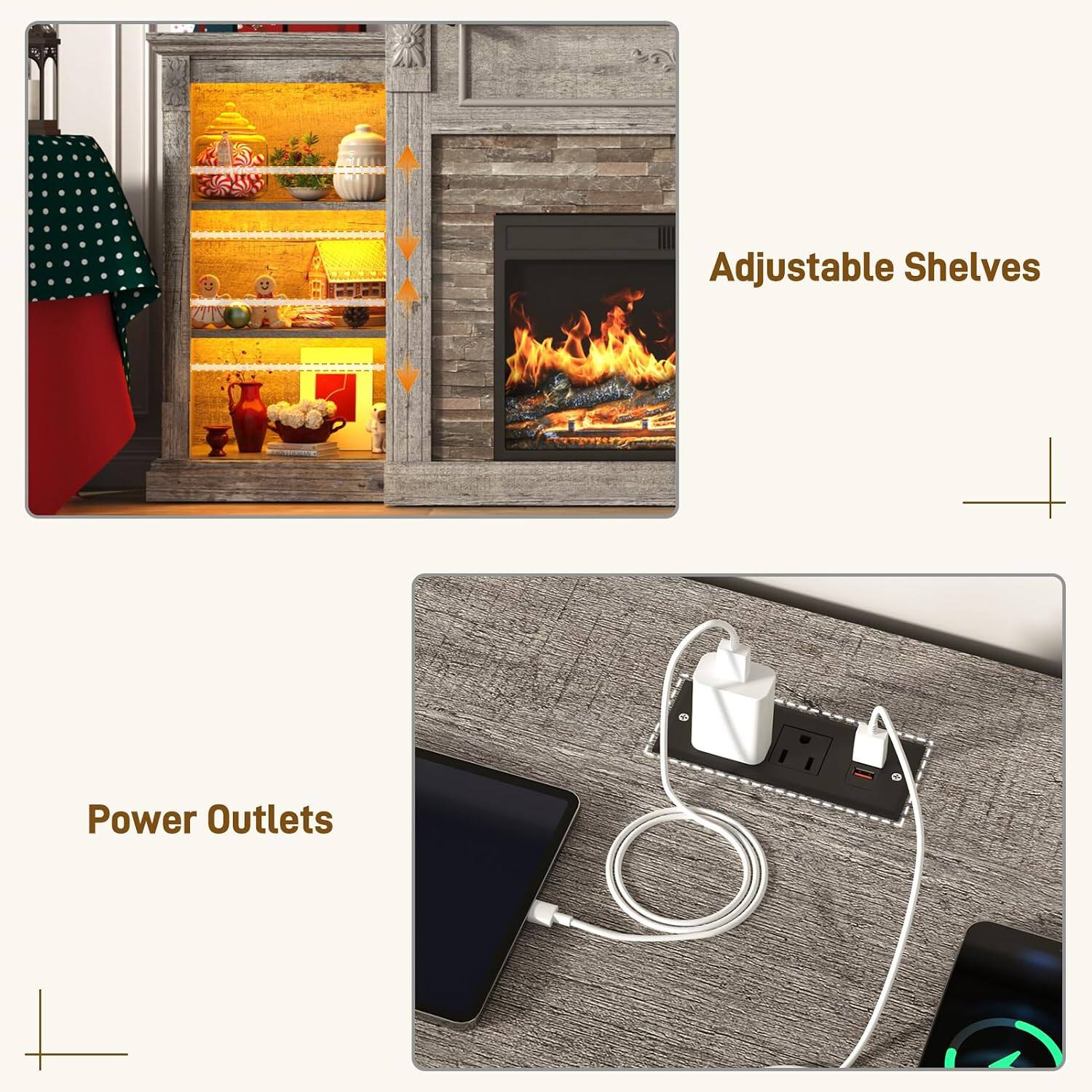 Adjustable Shelves  
Power Outlets