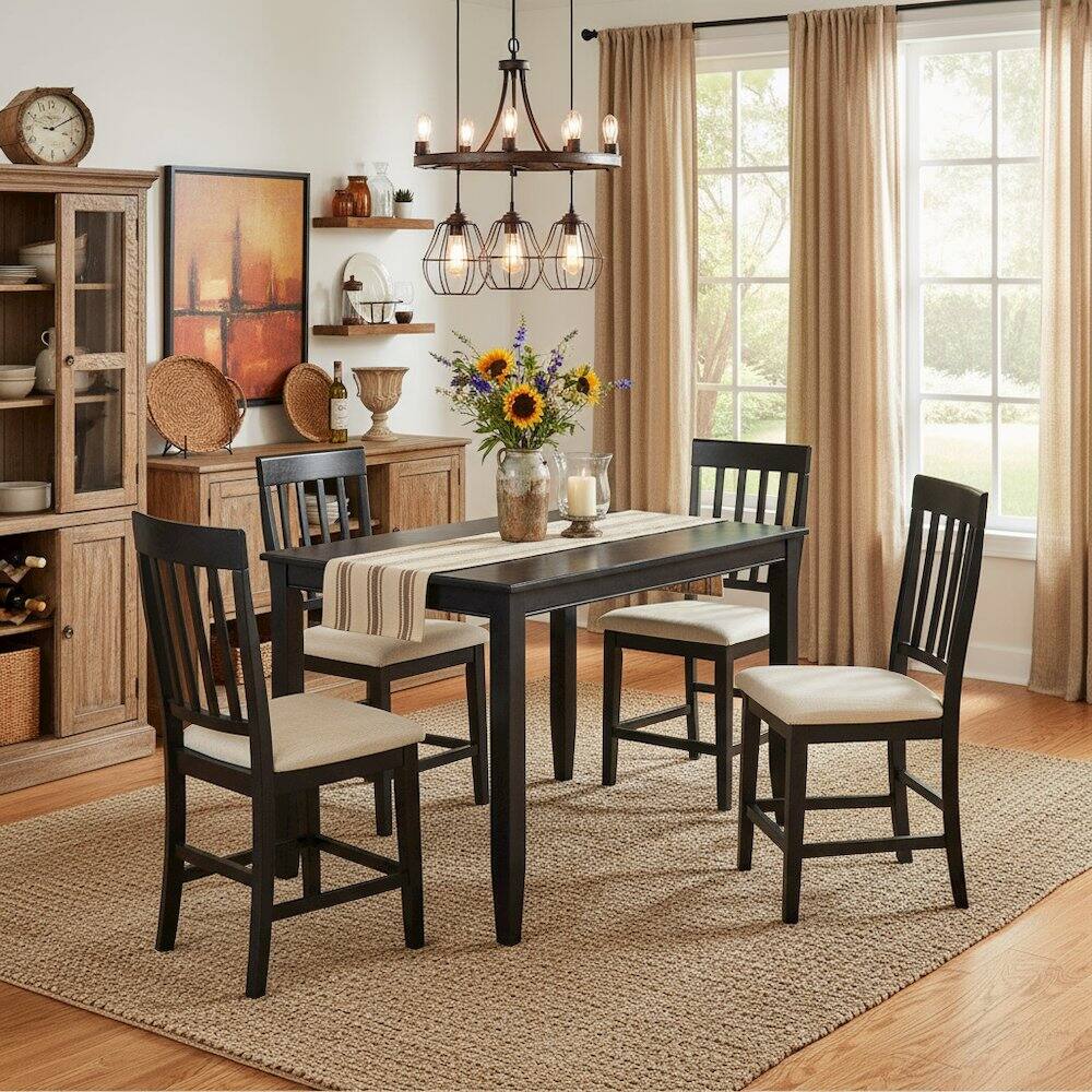 Back. FurniFact - Counter Height Rectangular Table - Black.