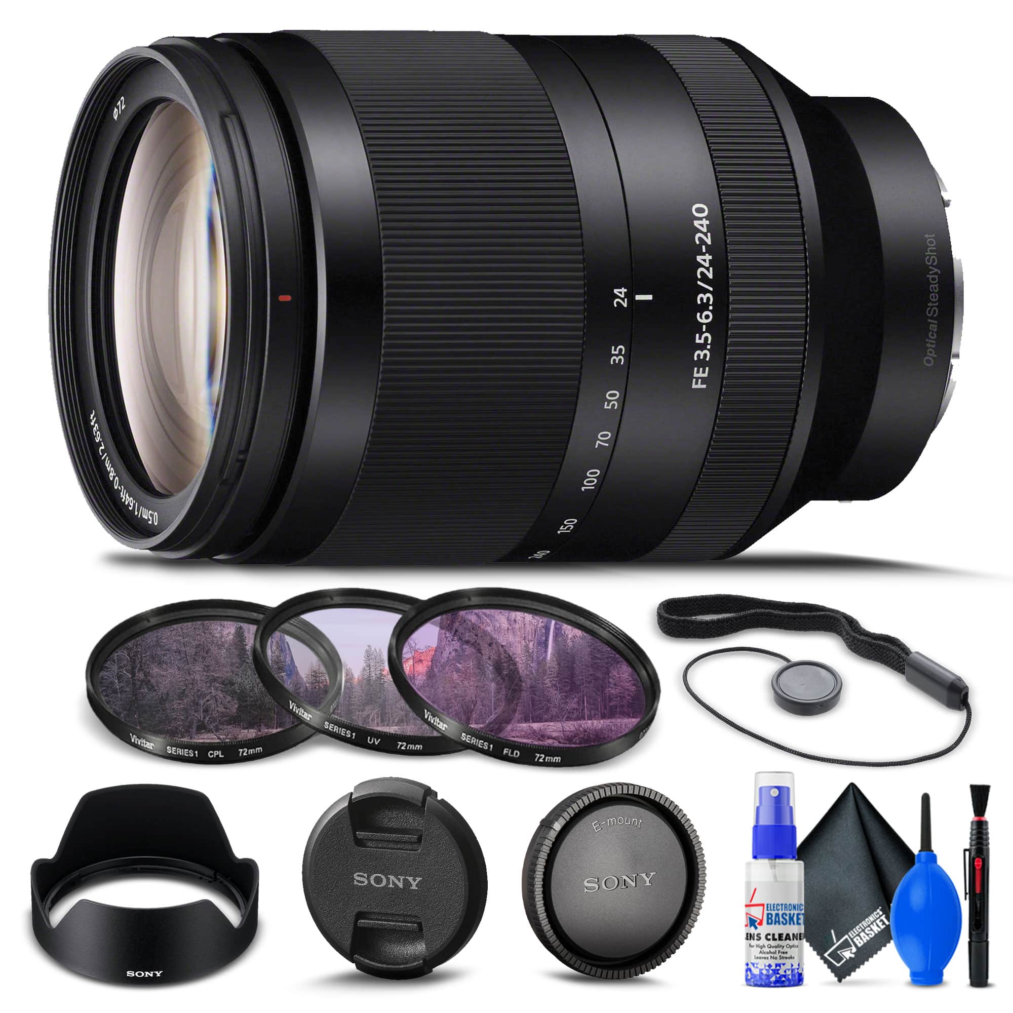 Sony - FE 24-240mm f/3.5-6.3 OSS Lens + Filter Kit + Cap Keeper + Cleaning Kit - Black