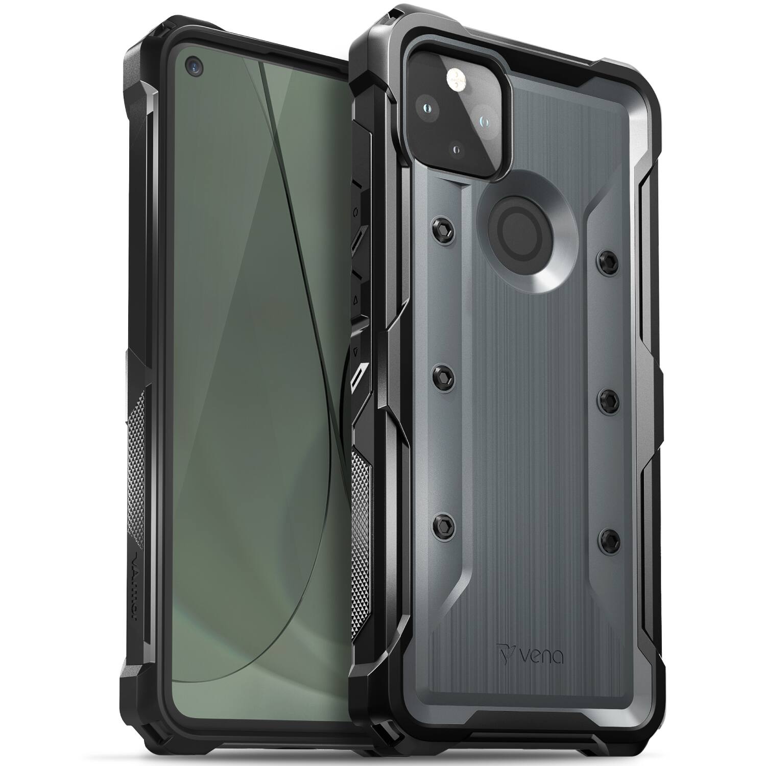 Front. Vena - vArmor Rugged Case for Google Pixel 5A 5G, Military Grade Drop Protection Protective Case - Space Gray - Gray.