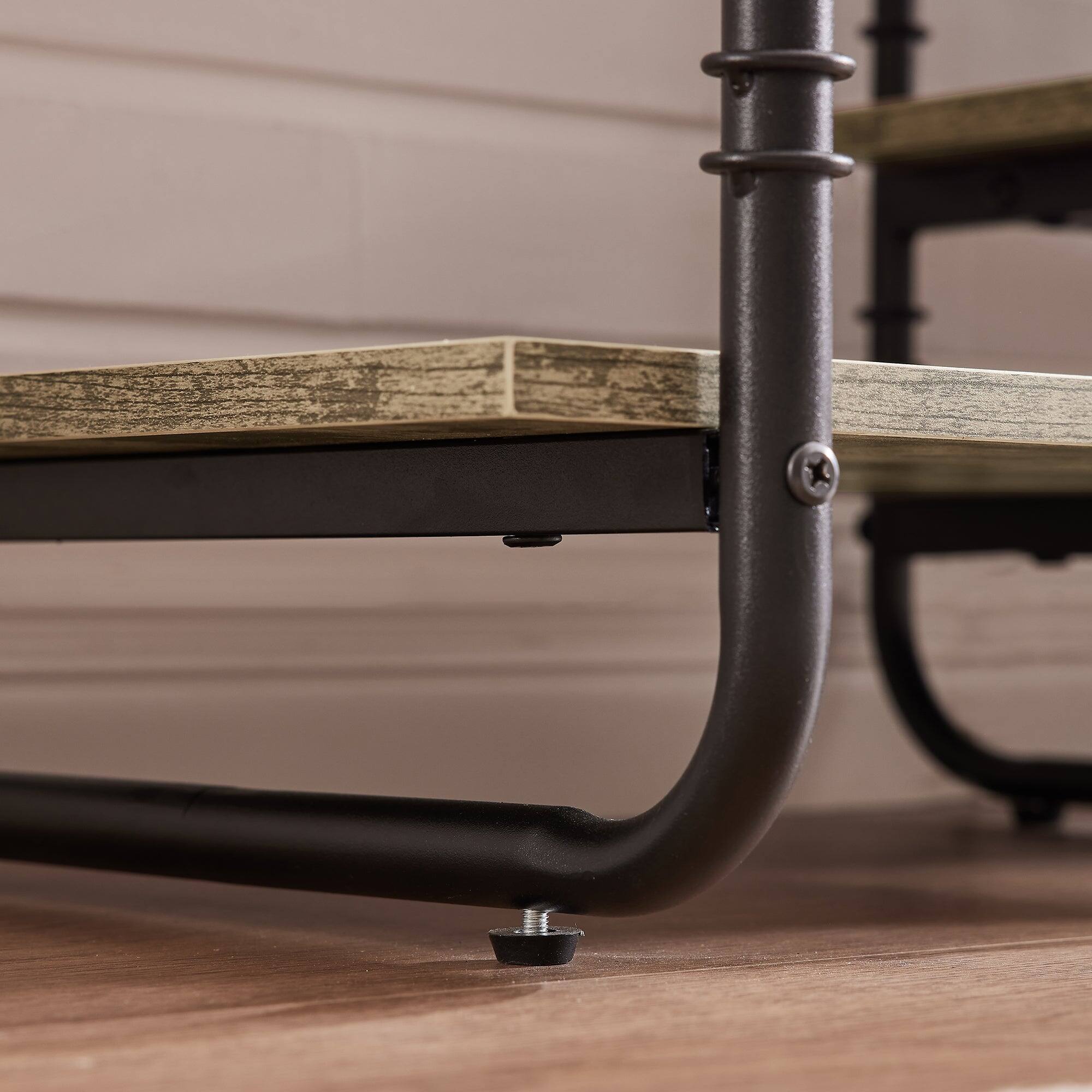 Angle. Vecelo - 55" Industrial TV  Stand with Adjustable Shelves - Heavy Duty Metal Frame, 55lb Shelf Capacity,Brown - Grey.