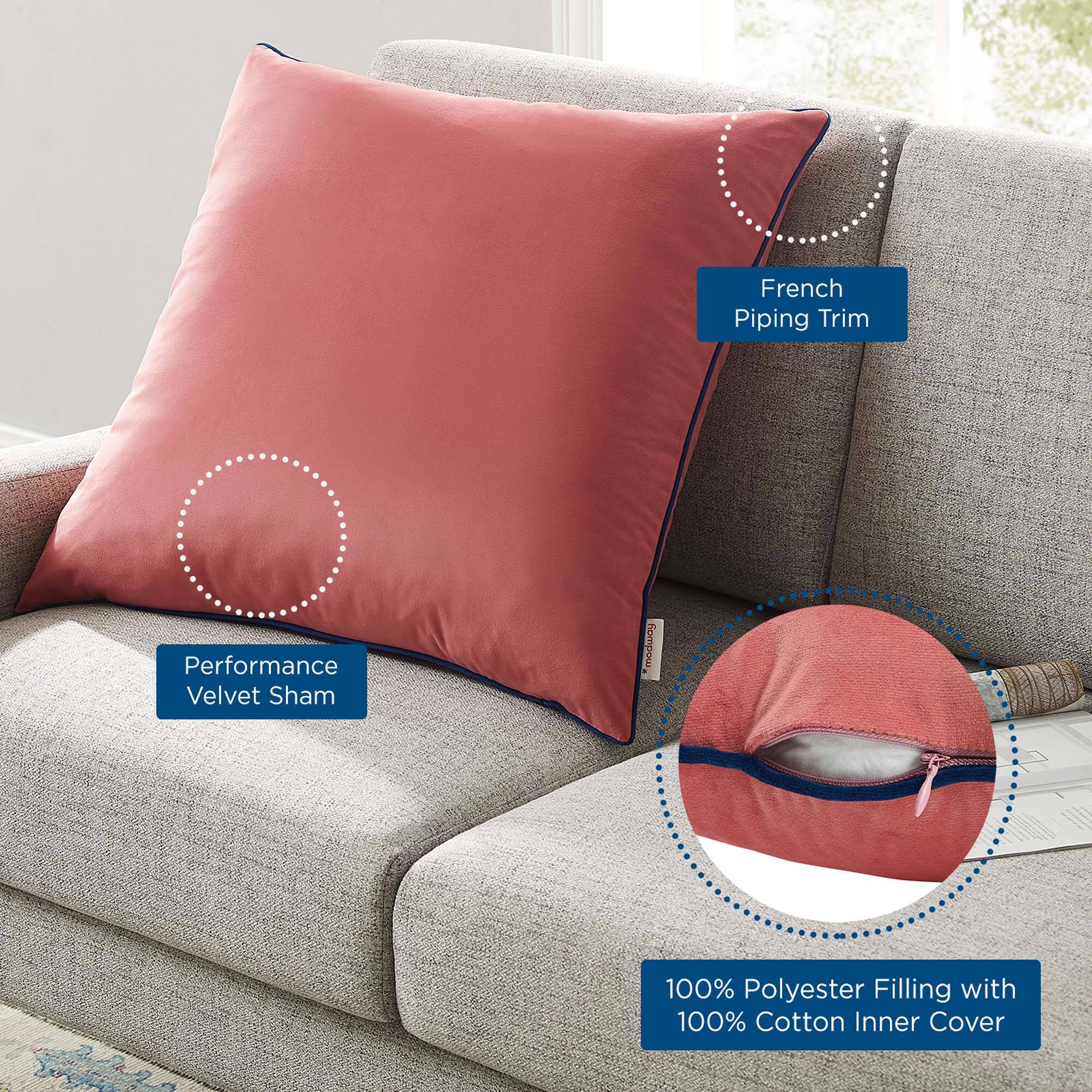 French Piping Trim Performance Velvet Sham  
100% Polyester Filling with 100% Cotton Inner Cover