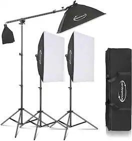 Winado - 45W Dimmable LED Light with Double Color Temperature Continuous Lighting Studio Kit,3 Packs 20x28 Inches Studio Softbox - Black