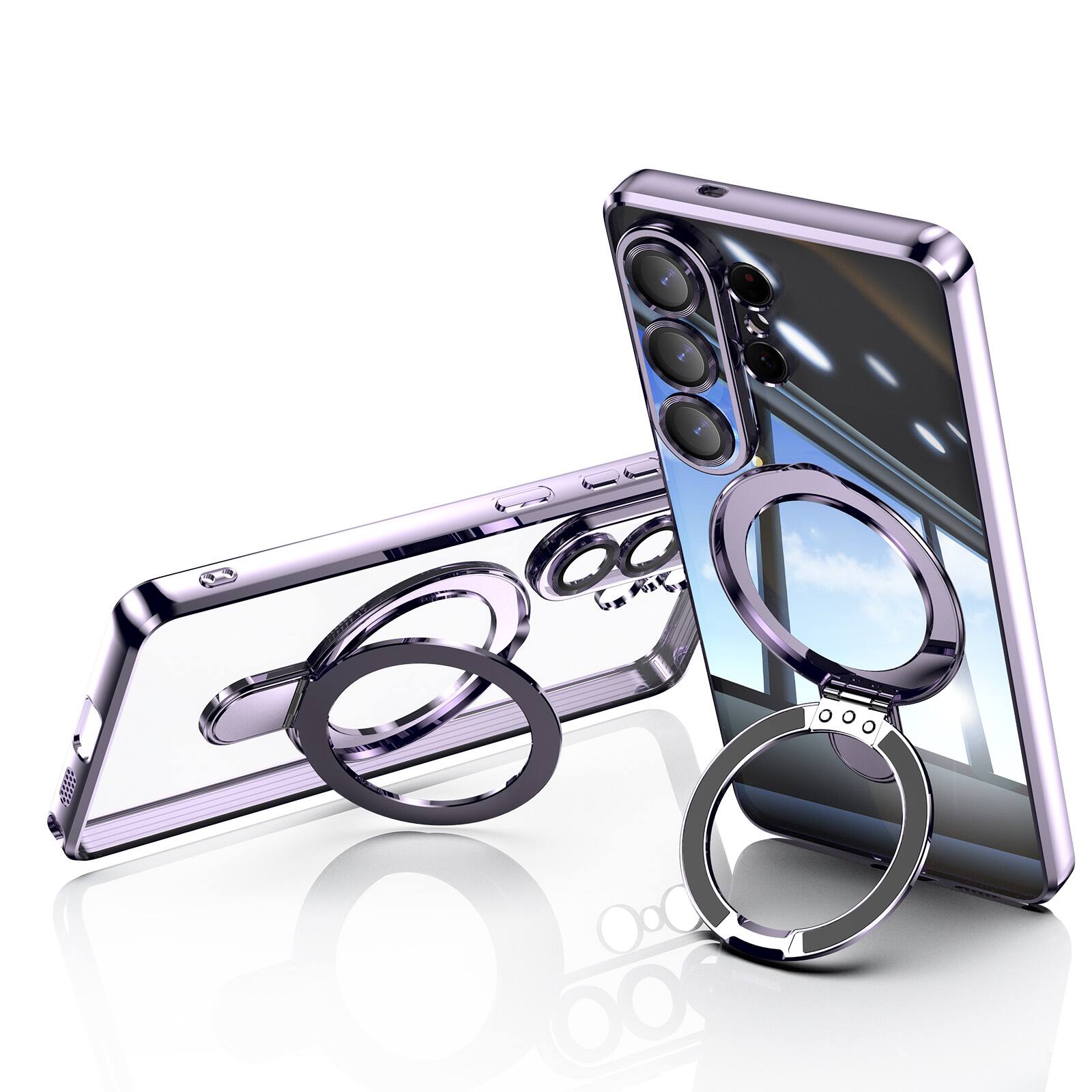Alt View 2. Dteck - Clear Mag Safe Case for Samsung Galaxy S26 Ultra,Transparent Back Plated Bumper Shockproof Metal Stand Cover + Lens Film - Lavender.