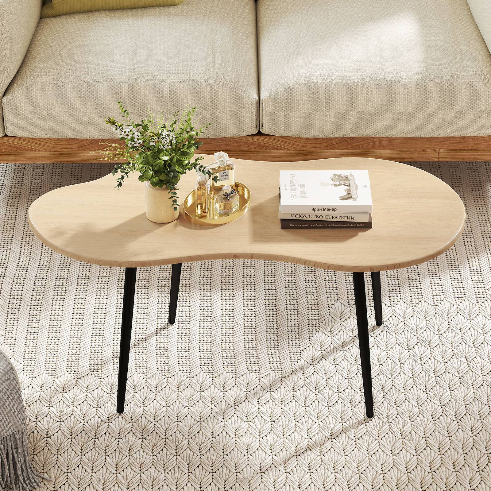 Alt View 4. Gymax - Gymax Cloud Shape Coffee TableIrregular Center Table w/ Metal FrameWooden Table Natural - Yellow.