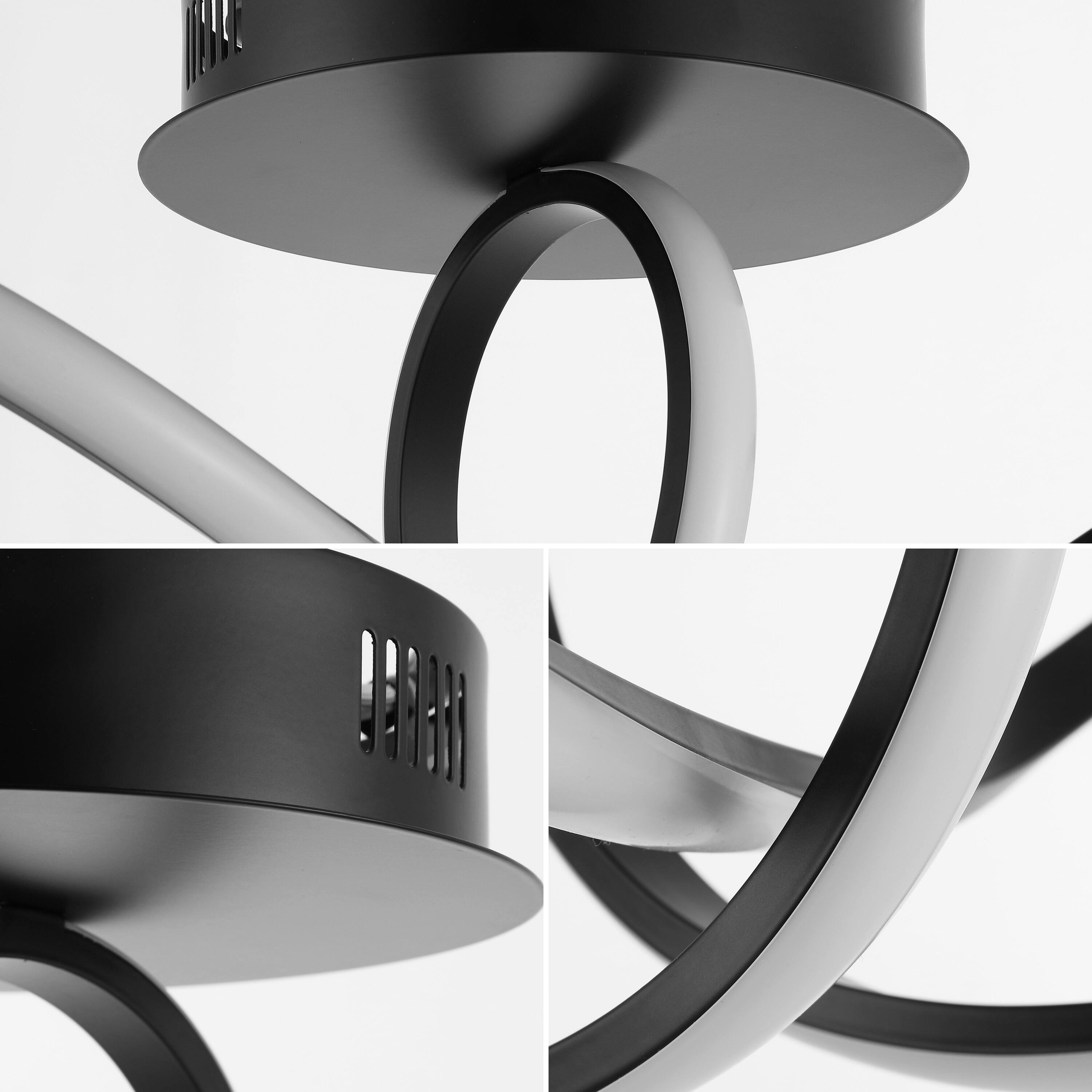 Alt View 4. Jonathan Y - Chantelle 19.5" 1-Light Modern Minimalist Aluminum Loop Integrated LED Semi Flush Mount, Black - Black.