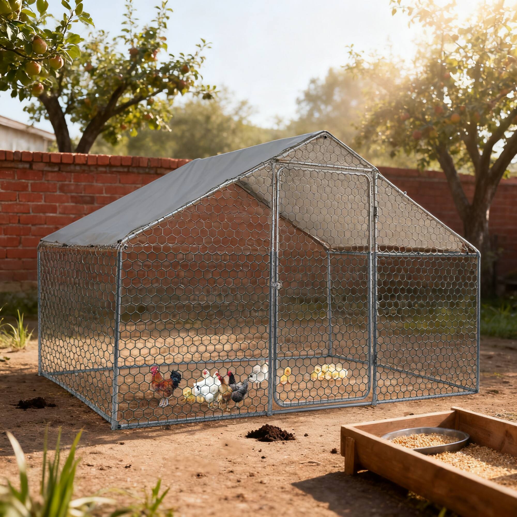 Left. Loheer - Spacious 9.84 ft Outdoor Metal Chicken Coop Run.