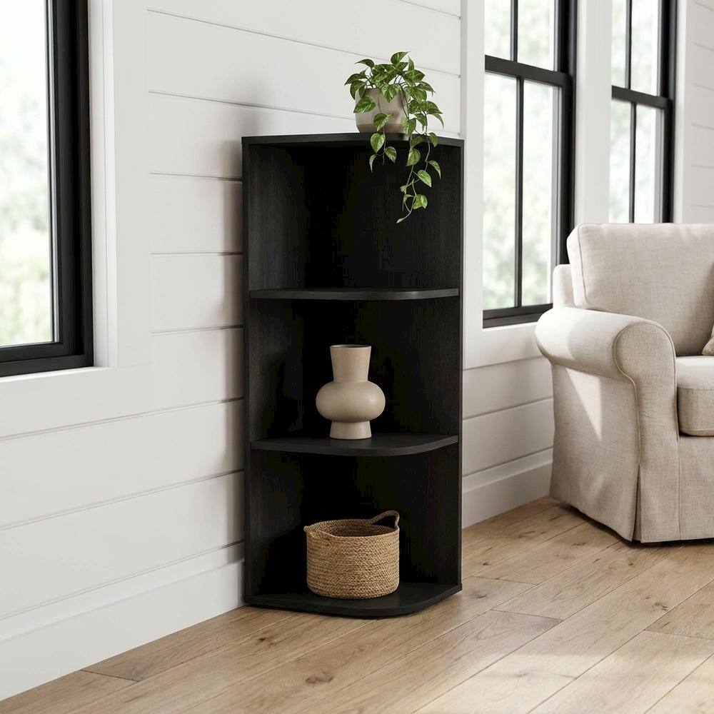 Angle. FurniFact - Blackwood 3-Tier Corner Bookcase with Open Shelves for Space Efficiency - Blackwood.