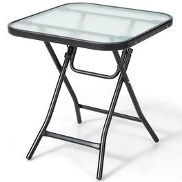 Costway - Patio Folding Square Glass Side Table Bistro Coffee Table Plant Stand - Black