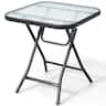 Costway - Patio Folding Square Glass Side Table Bistro Coffee Table Plant Stand - Black