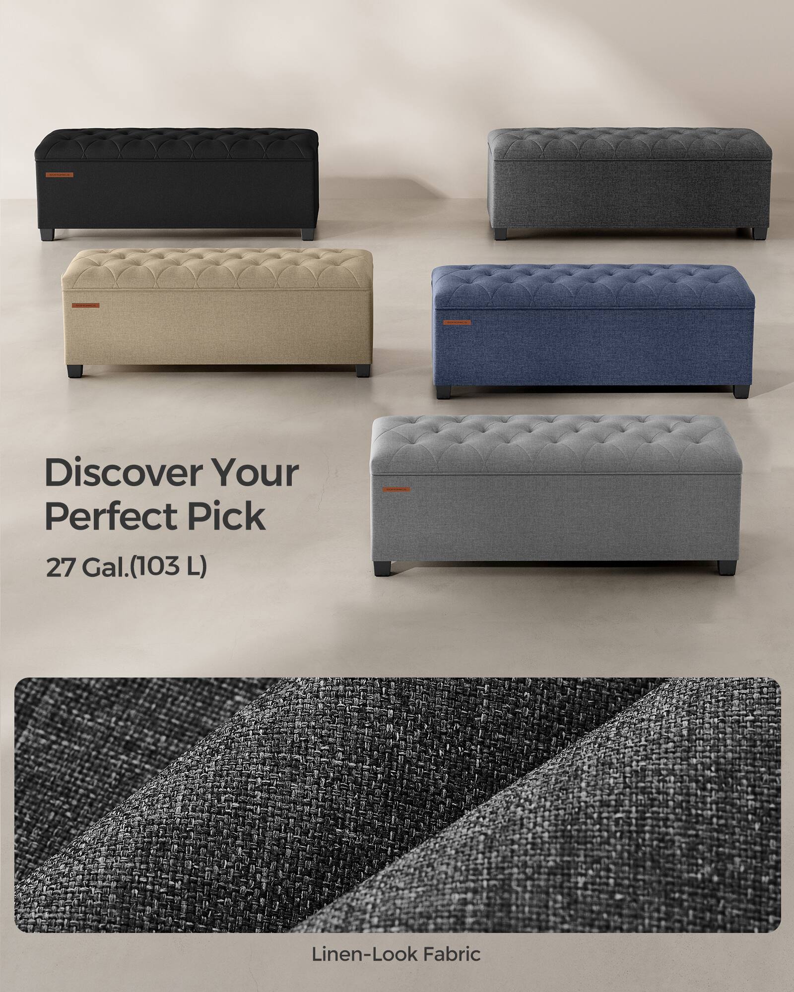 Discover Your Perfect Pick  
27 Gal. (103 L)  

Linen-Look Fabric