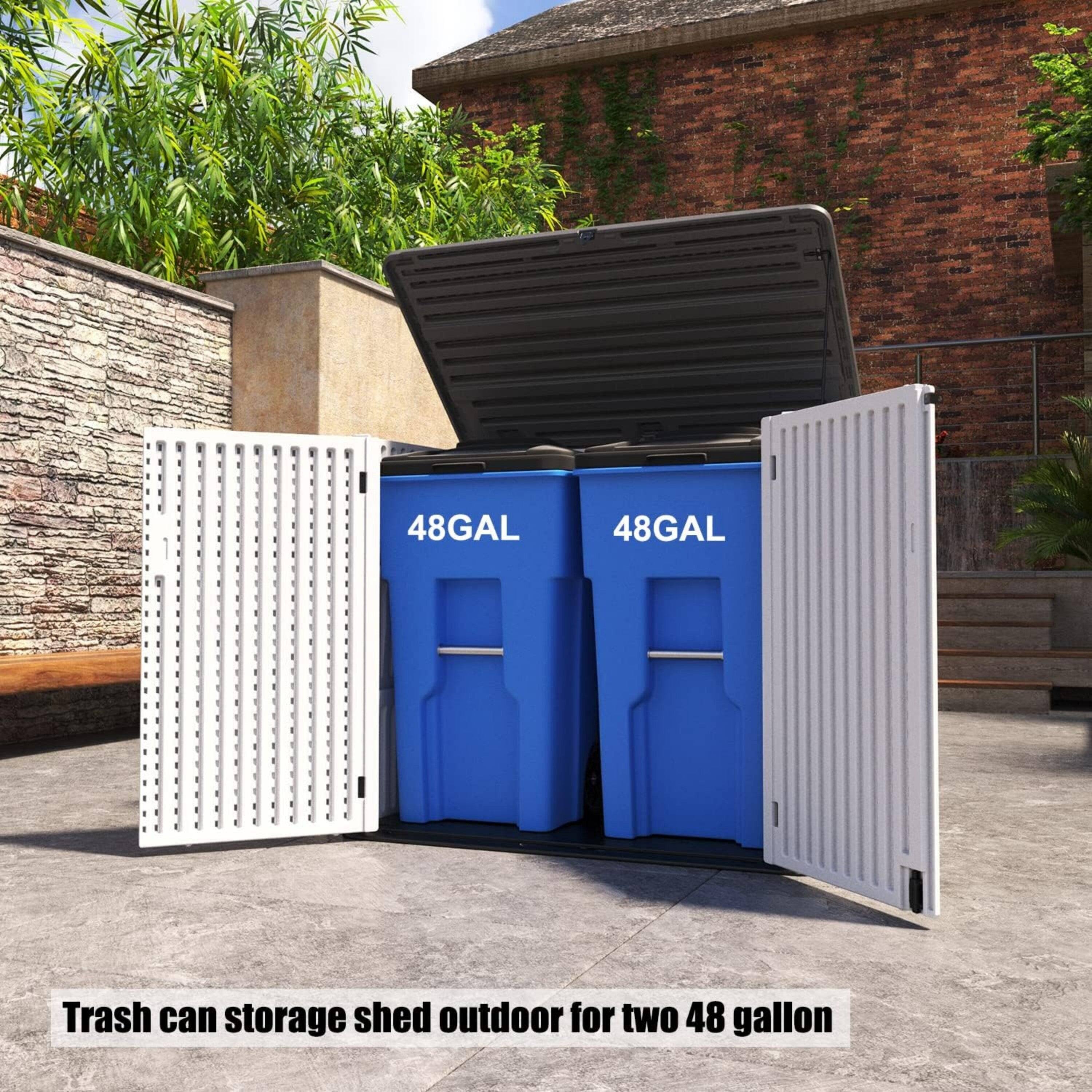 48GAL Trash can storage shed outdoor for two 48 gallon