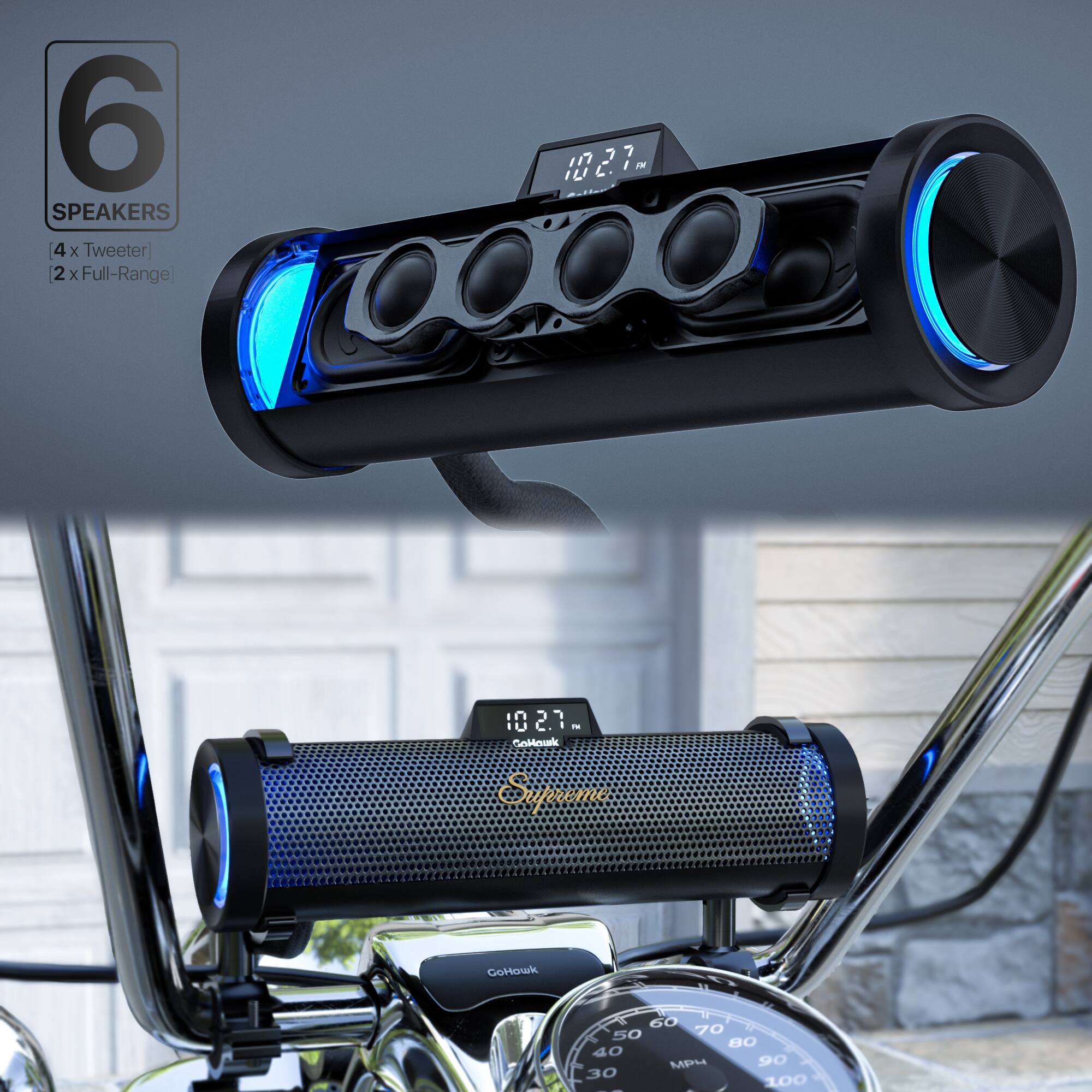 6 SPEAKERS  
4 x Tweeter  
2 x Full-Range  

10 2.1  
GoHawk Supreme  
GoHawk  
50 70 80 40 MP  
90 30 100